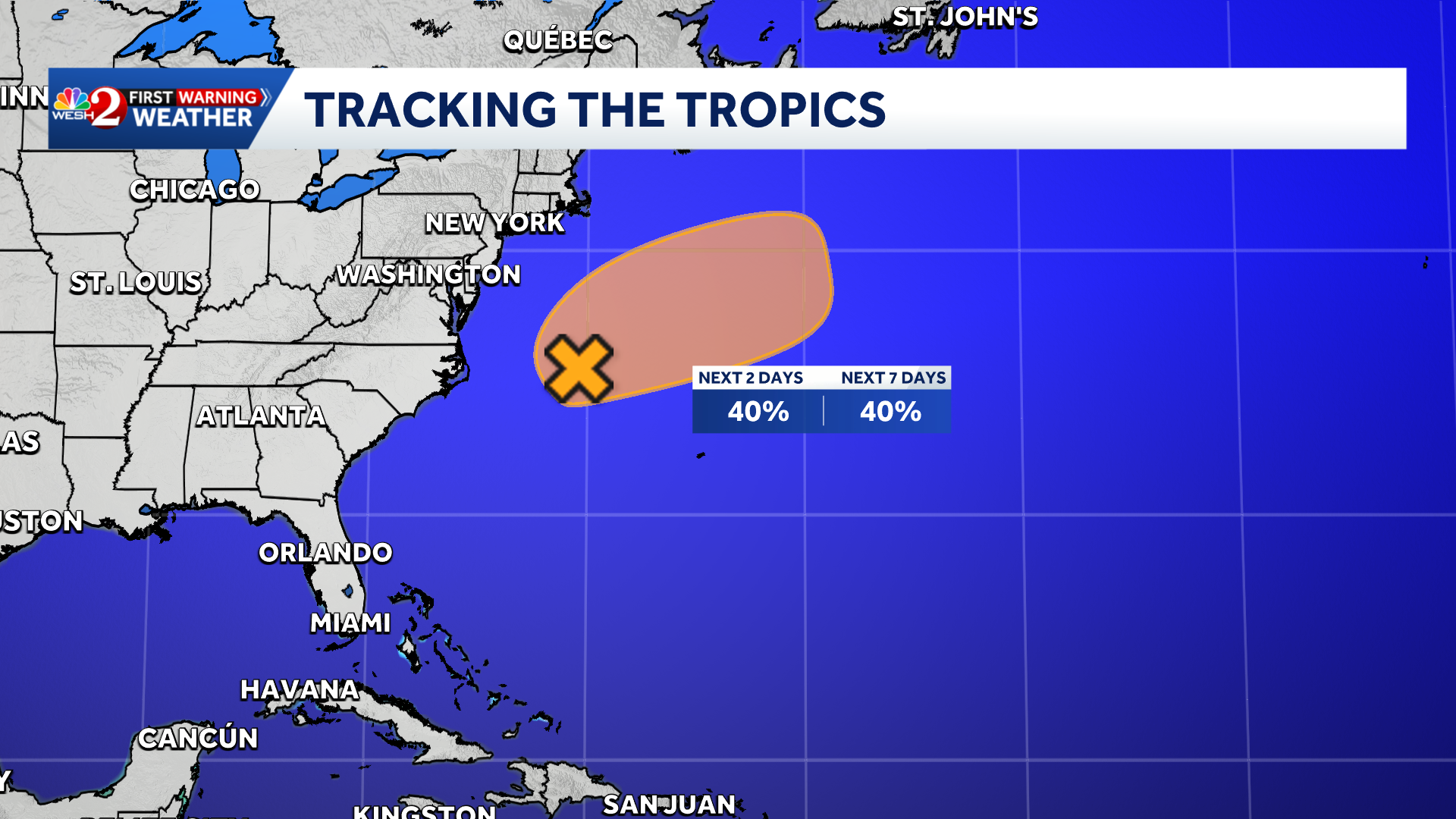 Invest 93-L has 40% chance of subtropical development in Atlantic, NHC says — WESH 2 Orlando